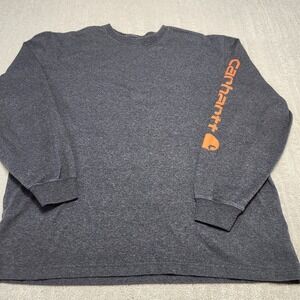 Carhartt Shirt Men Large K231 Long Sleeve Spellout Workwear Blue Collar Gray
